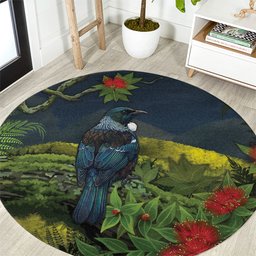 Rongoa Maori New Zealand Rata Round Carpet NZ Tui Bird Forest Vibes