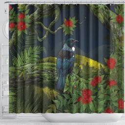 Rongoa Maori New Zealand Rata Shower Curtain NZ Tui Bird Forest Vibes