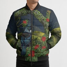Rongoa Maori New Zealand Rata Bomber Puffer Jacket NZ Tui Bird Forest Vibes