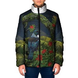 Rongoa Maori New Zealand Rata Padded Jacket NZ Tui Bird Forest Vibes