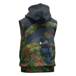 Rongoa Maori New Zealand Rata Sleeveless Hoodie NZ Tui Bird Forest Vibes