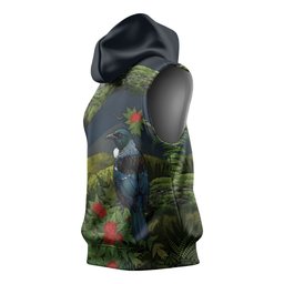 Rongoa Maori New Zealand Rata Sleeveless Hoodie NZ Tui Bird Forest Vibes