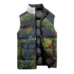 Rongoa Maori New Zealand Rata Sleeveless Puffer Jacket NZ Tui Bird Forest Vibes