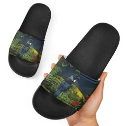 Rongoa Maori New Zealand Rata Slide Sandals NZ Tui Bird Forest Vibes