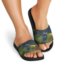 Rongoa Maori New Zealand Rata Slide Sandals NZ Tui Bird Forest Vibes