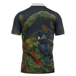 Rongoa Maori New Zealand Rata Zipper Polo Shirt NZ Tui Bird Forest Vibes