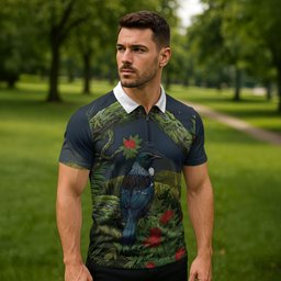 Rongoa Maori New Zealand Rata Zipper Polo Shirt NZ Tui Bird Forest Vibes