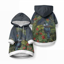 Rongoa Maori New Zealand Rata Pet Hoodie NZ Tui Bird Forest Vibes