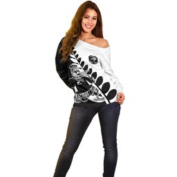 Custom Aotearoa Rugby League Off Shoulder Sweater Kiwi Haka and Fern - Sporty Style