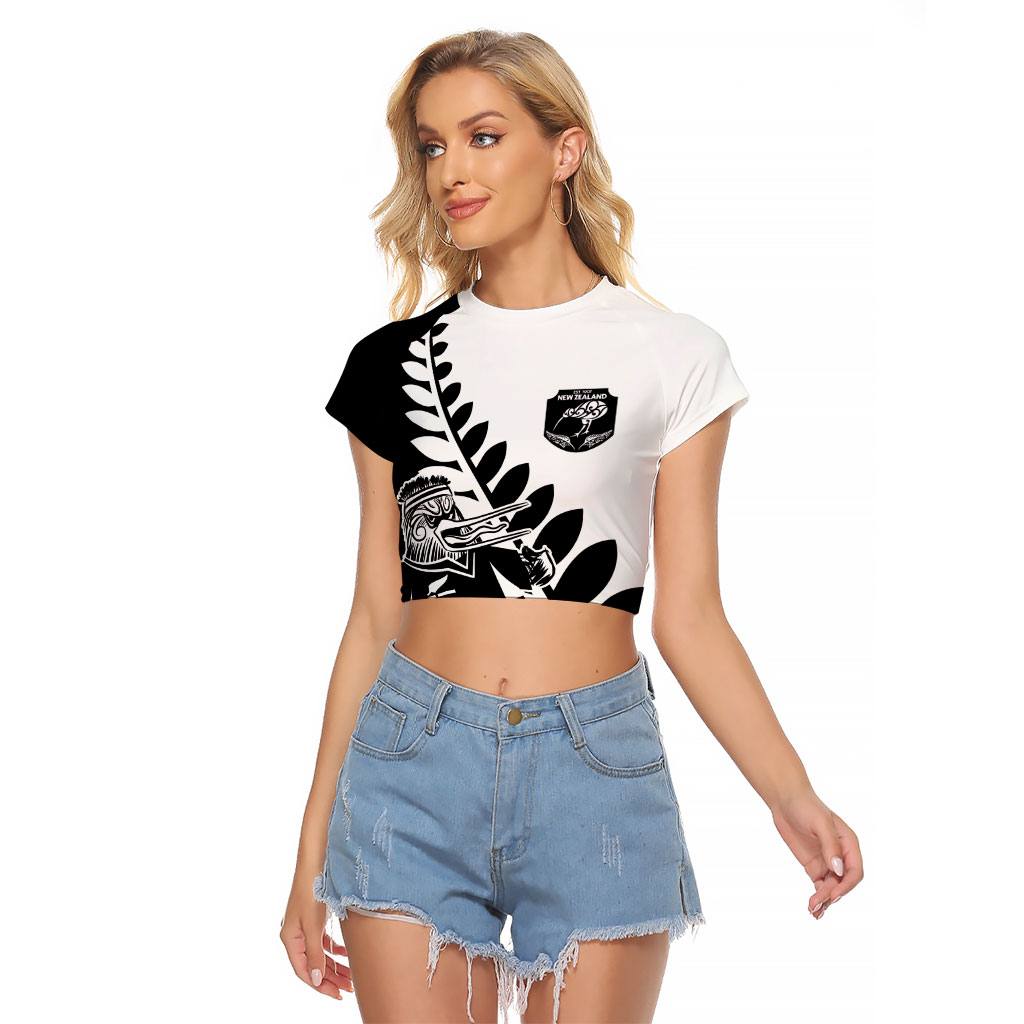 Custom Aotearoa Rugby League Raglan Cropped T Shirt Kiwi Haka and Fern - Sporty Style