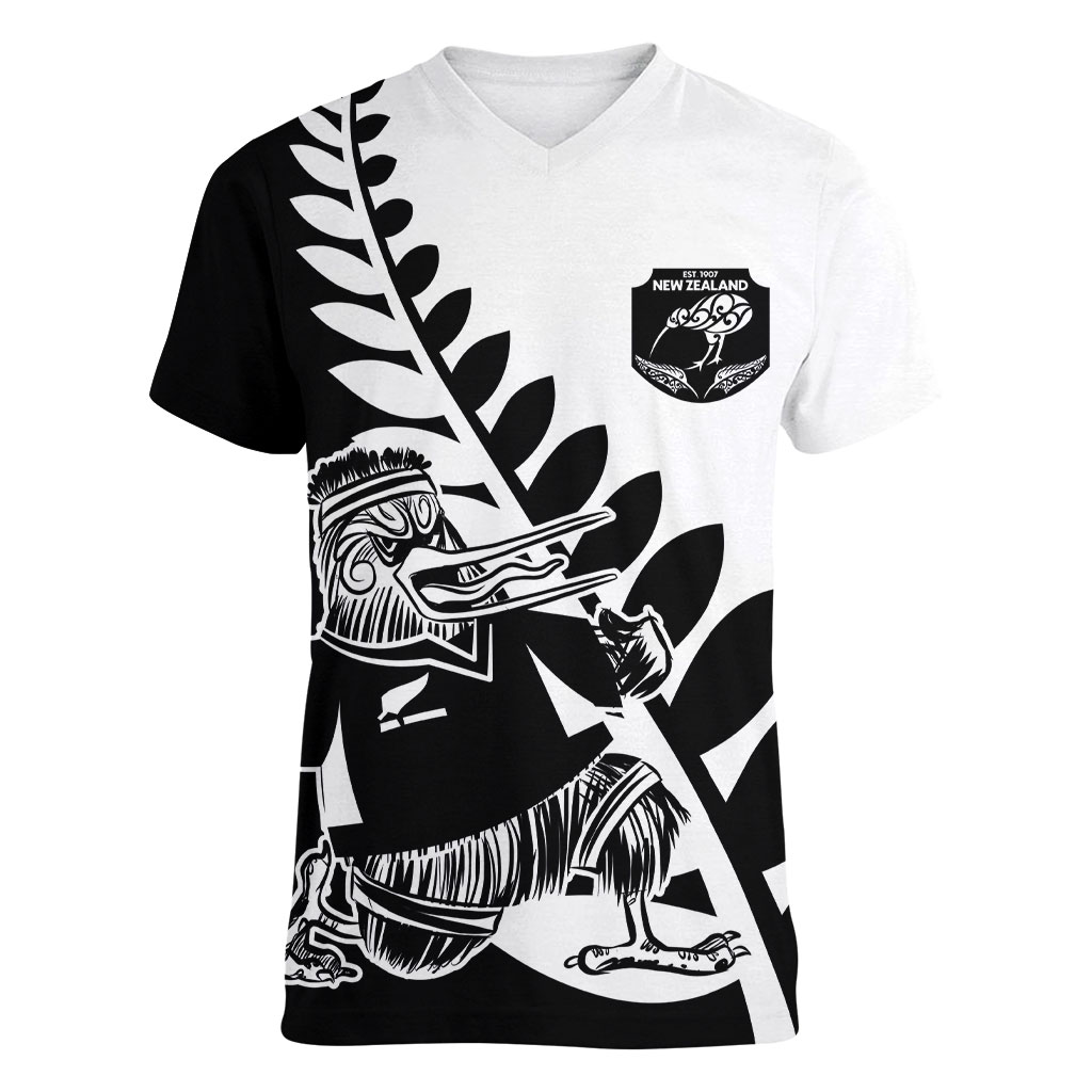 Custom Aotearoa Rugby League Women V-Neck T-Shirt Kiwi Haka and Fern - Sporty Style