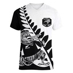 Custom Aotearoa Rugby League Women V-Neck T-Shirt Kiwi Haka and Fern - Sporty Style