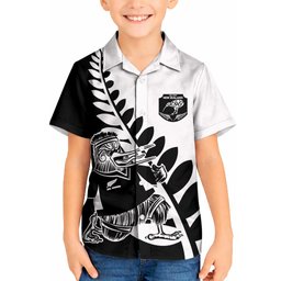 Custom Aotearoa Rugby League Kid Hawaiian Shirt Kiwi Haka and Fern - Sporty Style