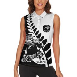 Custom Aotearoa Rugby League Women Sleeveless Polo Shirt Kiwi Haka and Fern - Sporty Style