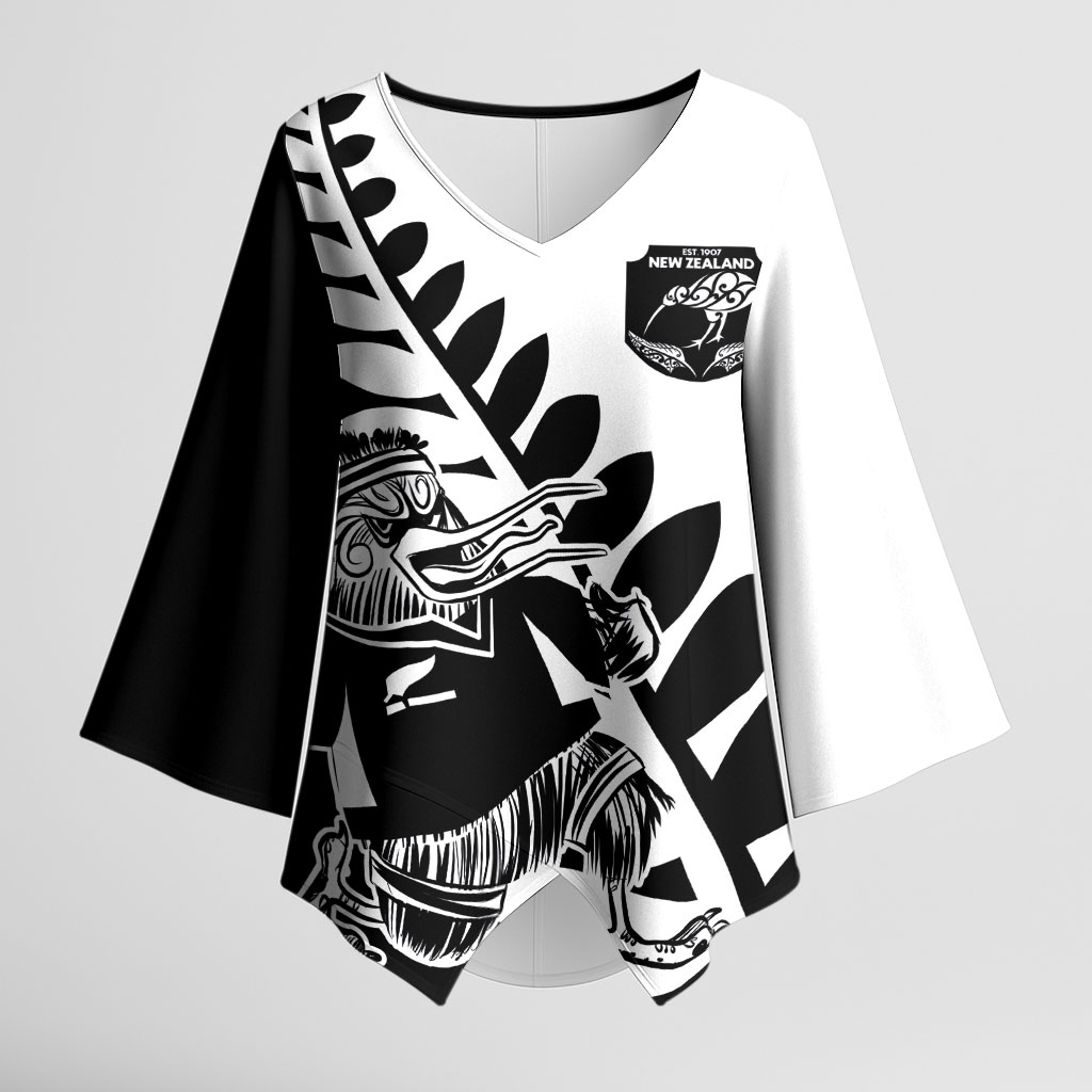 Custom Aotearoa Rugby League Kimono Sleeve Blouse Kiwi Haka and Fern - Sporty Style