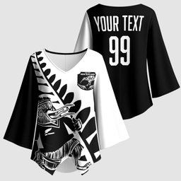 Custom Aotearoa Rugby League Kimono Sleeve Blouse Kiwi Haka and Fern - Sporty Style