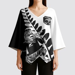 Custom Aotearoa Rugby League Kimono Sleeve Blouse Kiwi Haka and Fern - Sporty Style