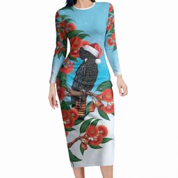 Australia Cockatoo Festive Christmas Long Sleeve Bodycon Dress