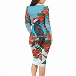 Australia Cockatoo Festive Christmas Long Sleeve Bodycon Dress