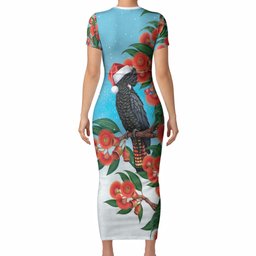 Australia Cockatoo Festive Christmas Short Sleeve Bodycon Dress