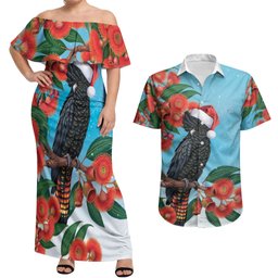Australia Cockatoo Festive Christmas Couples Matching Off Shoulder Maxi Dress and Hawaiian Shirt