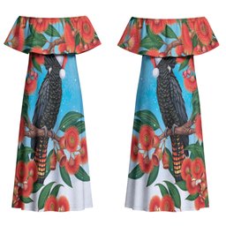 Australia Cockatoo Festive Christmas Couples Matching Off Shoulder Maxi Dress and Hawaiian Shirt
