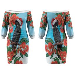 Australia Cockatoo Festive Christmas Couples Matching Off The Shoulder Long Sleeve Dress and Hawaiian Shirt