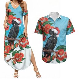 Australia Cockatoo Festive Christmas Couples Matching Summer Maxi Dress and Hawaiian Shirt