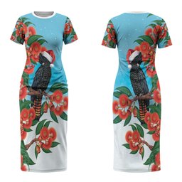 Australia Cockatoo Festive Christmas Couples Matching Short Sleeve Bodycon Dress and Hawaiian Shirt