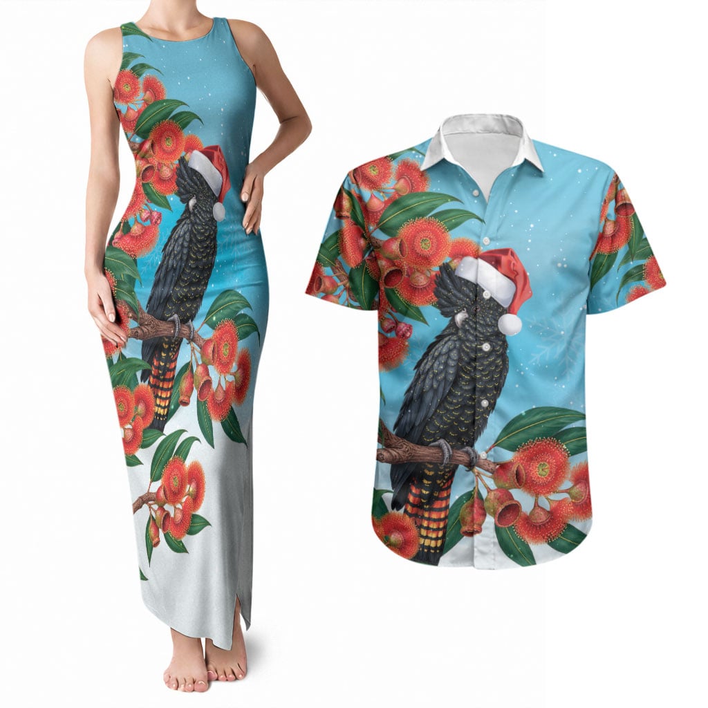 Australia Cockatoo Festive Christmas Couples Matching Tank Maxi Dress and Hawaiian Shirt