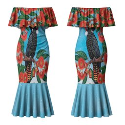 Australia Cockatoo Festive Christmas Couples Matching Mermaid Dress and Hawaiian Shirt