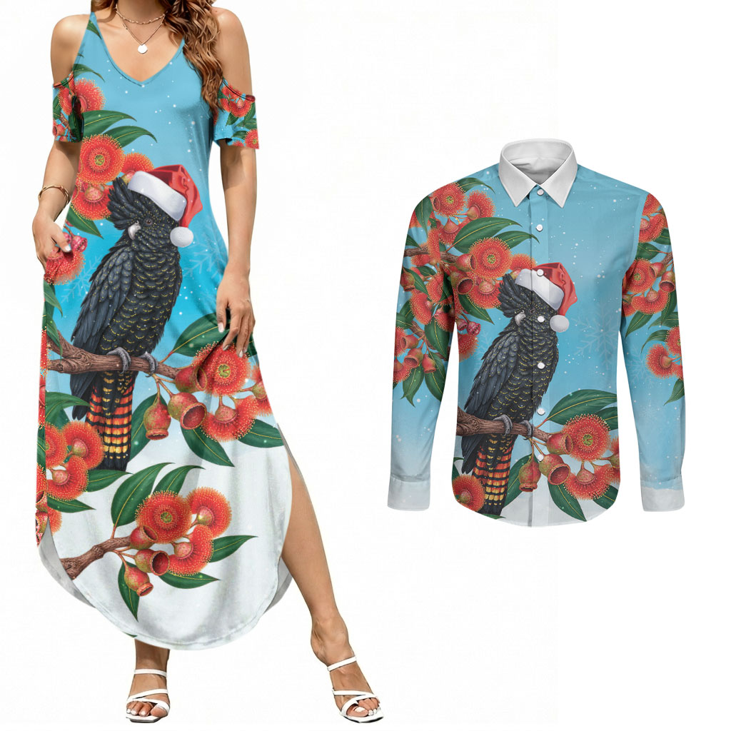 Australia Cockatoo Festive Christmas Couples Matching Summer Maxi Dress and Long Sleeve Button Shirt