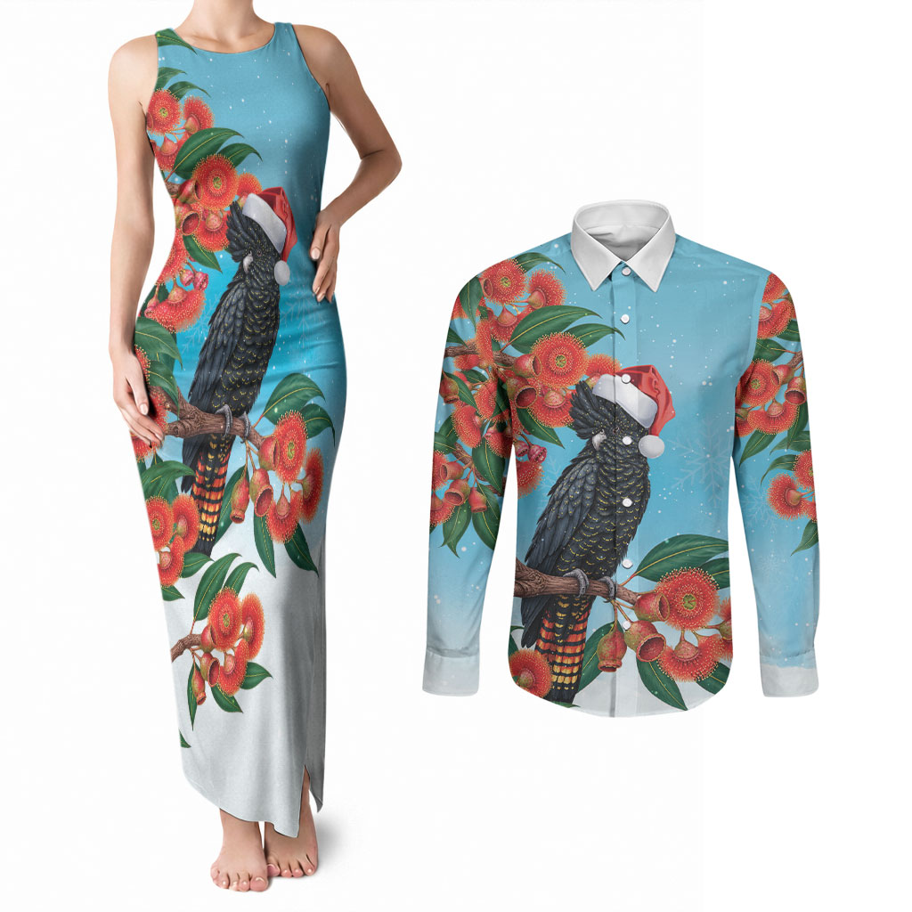 Australia Cockatoo Festive Christmas Couples Matching Tank Maxi Dress and Long Sleeve Button Shirt