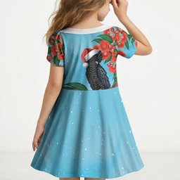 Australia Cockatoo Festive Christmas Kid Short Sleeve Dress