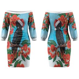 Australia Cockatoo Festive Christmas Family Matching Off The Shoulder Long Sleeve Dress and Hawaiian Shirt