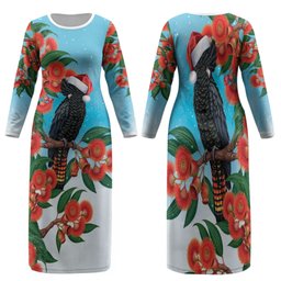 Australia Cockatoo Festive Christmas Family Matching Long Sleeve Bodycon Dress and Hawaiian Shirt