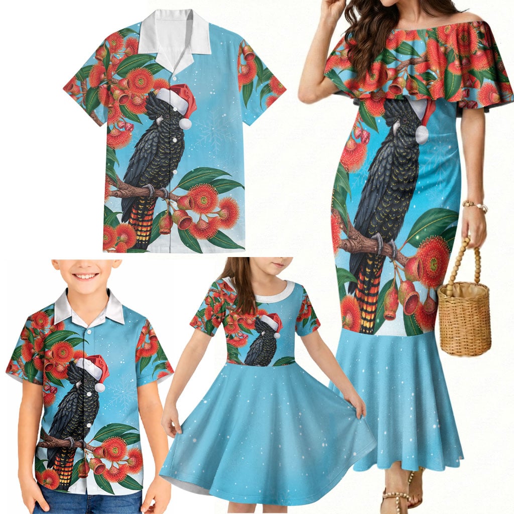 Australia Cockatoo Festive Christmas Family Matching Mermaid Dress and Hawaiian Shirt