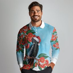 Australia Cockatoo Festive Christmas Long Sleeve Polo Shirt