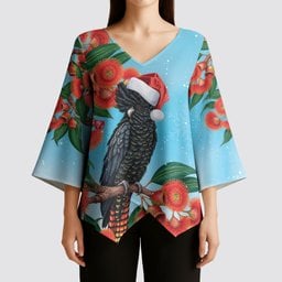 Australia Cockatoo Festive Christmas Kimono Sleeve Blouse