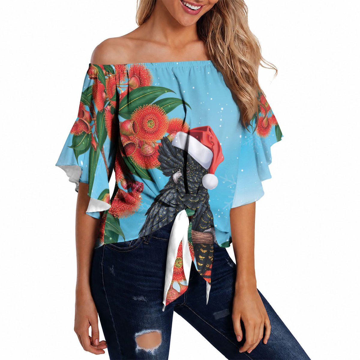 Australia Cockatoo Festive Christmas Off Shoulder Wrap Waist Top