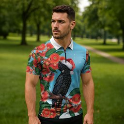 Australia Cockatoo Festive Christmas Zipper Polo Shirt