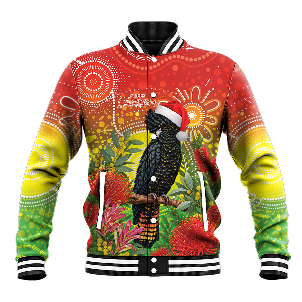 Australia Christmas Black Cockatoo Baseball Jacket Aboriginal Art