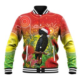 Australia Christmas Black Cockatoo Baseball Jacket Aboriginal Art