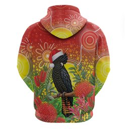 Australia Christmas Black Cockatoo Zip Hoodie Aboriginal Art
