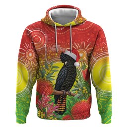 Australia Christmas Black Cockatoo Zip Hoodie Aboriginal Art
