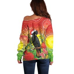 Australia Christmas Black Cockatoo Off Shoulder Sweater Aboriginal Art
