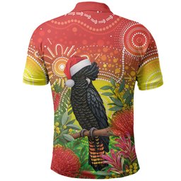Australia Christmas Black Cockatoo Polo Shirt Aboriginal Art