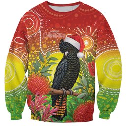 Australia Christmas Black Cockatoo Sweatshirt Aboriginal Art