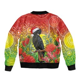 Australia Christmas Black Cockatoo Sleeve Zip Bomber Jacket Aboriginal Art
