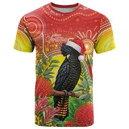 Australia Christmas Black Cockatoo T Shirt Aboriginal Art